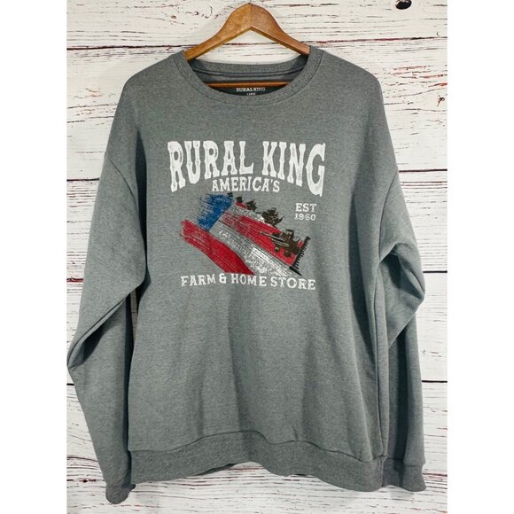 Rural King Combine Flag Graphic Sweatshirt Large Gray Mens Pullover Crewneck - Picture 9 of 10